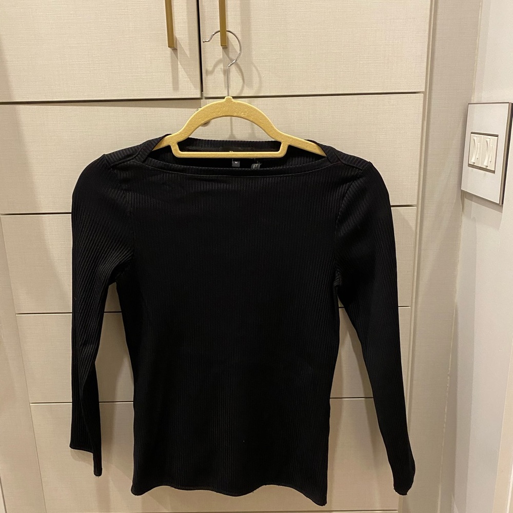Theory Black Ribbed 3/4 Sleeve Top
